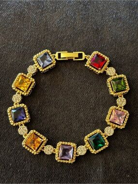 11mm Yellow Gold Multicolor Princess-Cut CZ Bracelet 8 in.